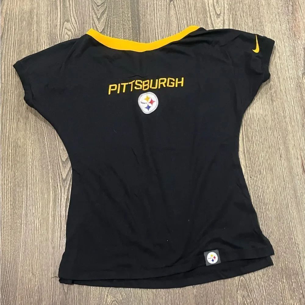 Nike Tri-Blend Great Catch T-Shirt Pittsburgh Steelers Boat Neck Black Size M